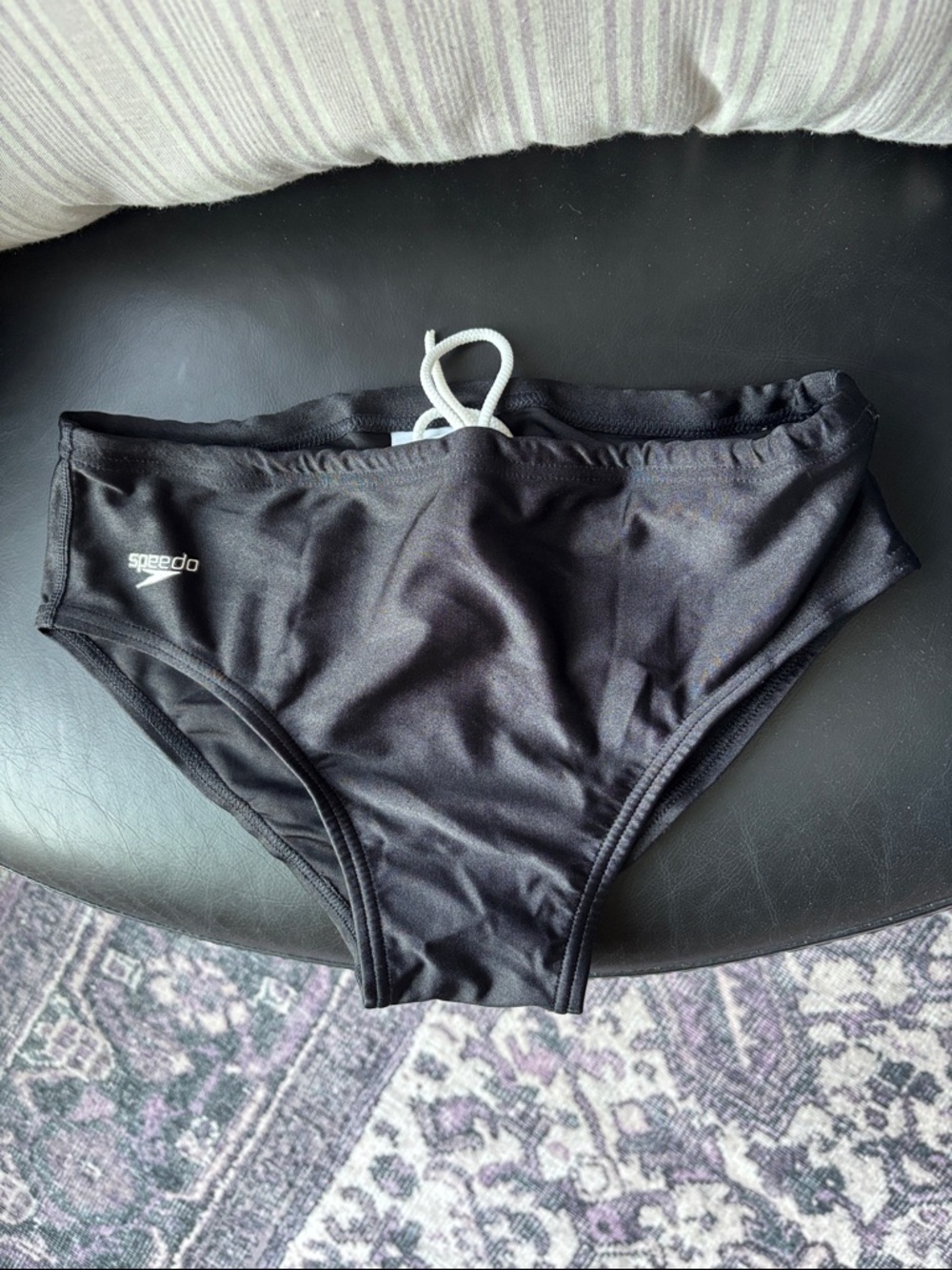 Speedo Men’s Black Swim Trunks with White Drawstring